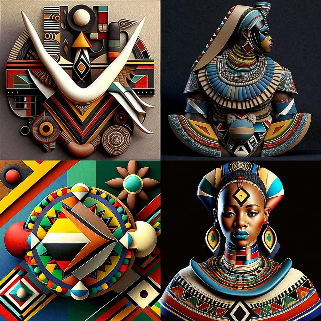 Ndebele art style, Midjourney V4, render 1 of 4