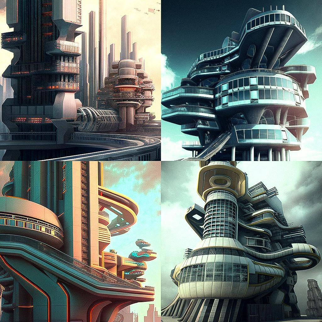 Neofuturist architecture style, Midjourney V4, render 1 of 4