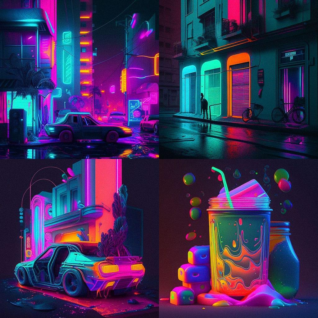 Neon colors style, Midjourney V4, render 1 of 4