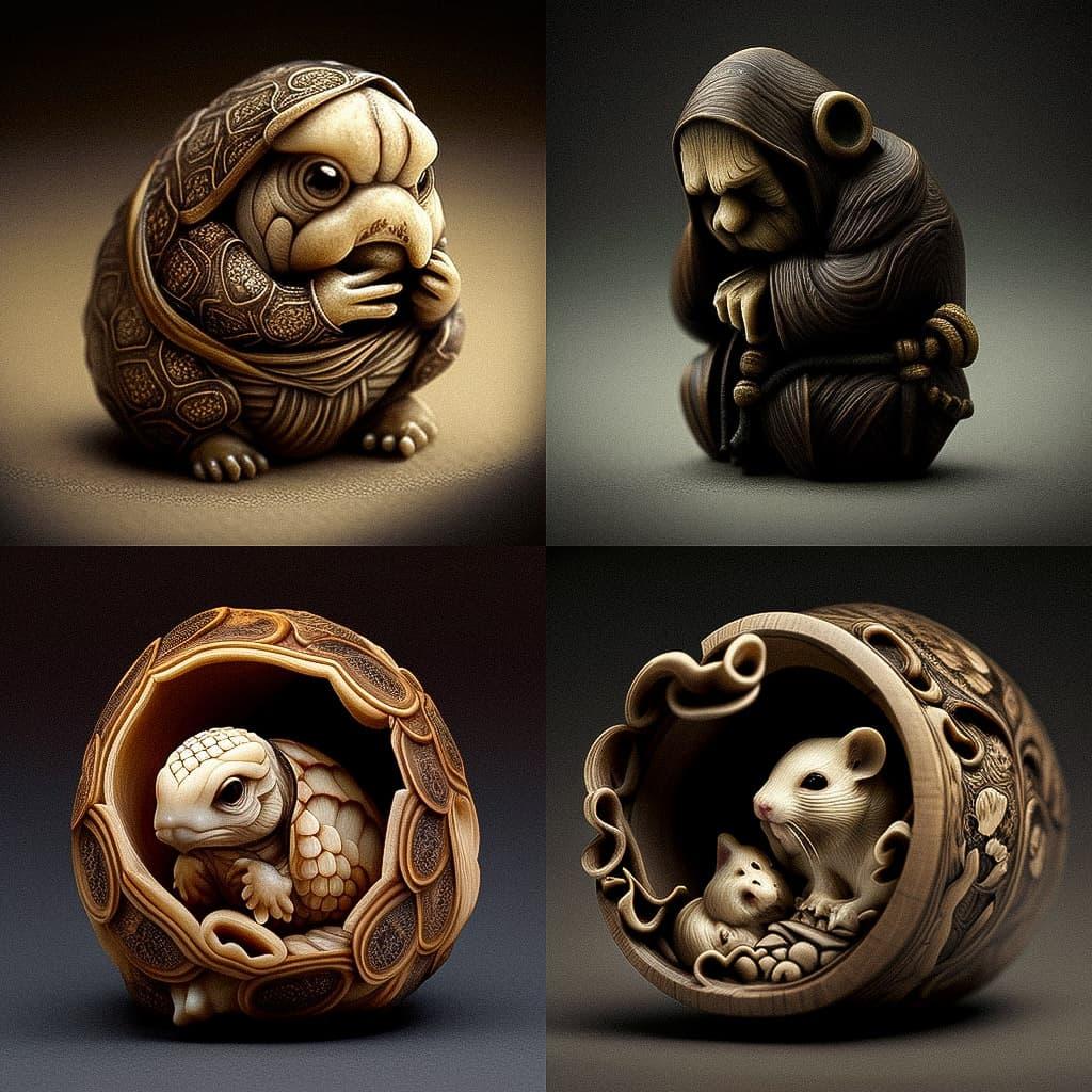 Netsuke style, Midjourney V4, render 1 of 4