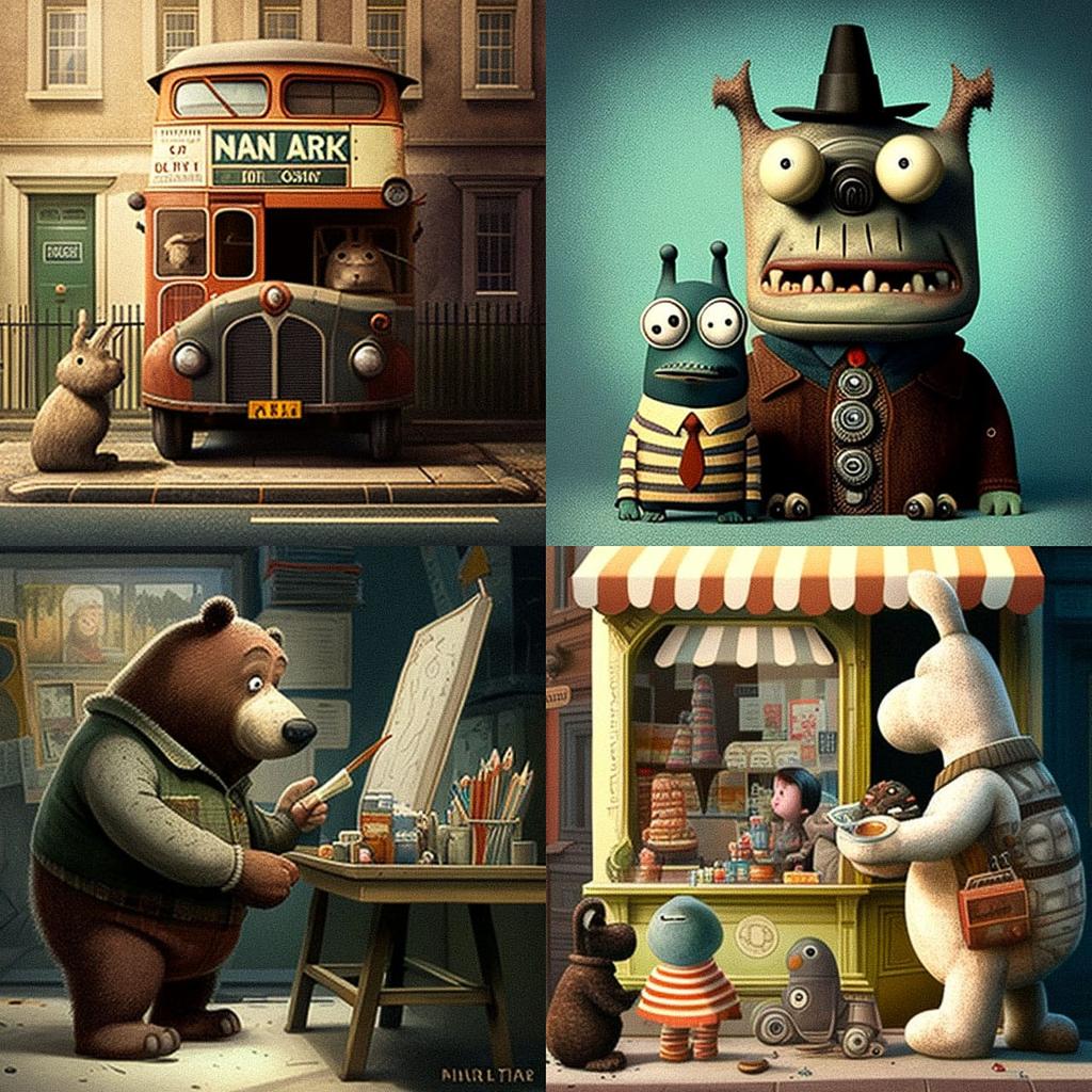Nick Park style, Midjourney V4, render 1 of 4