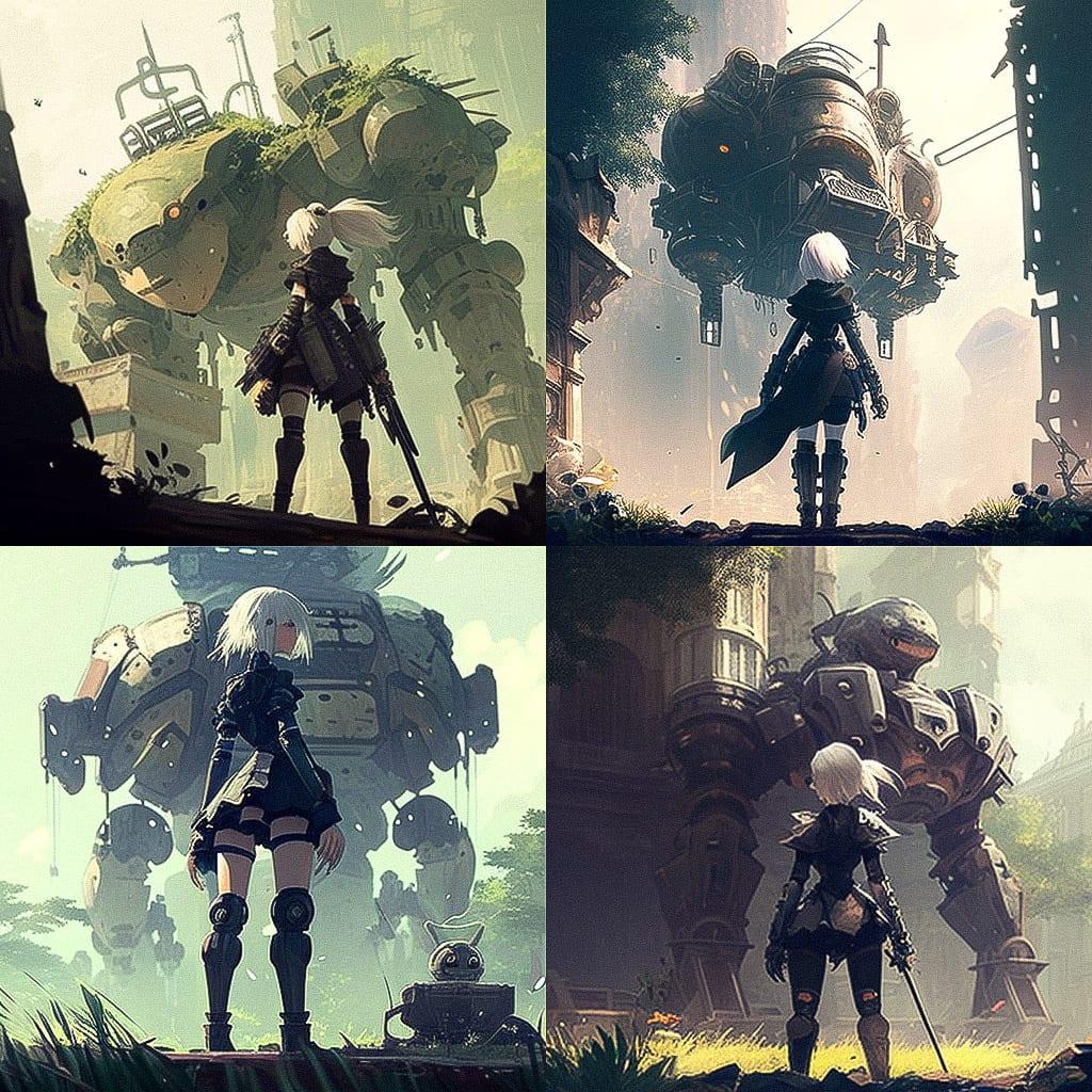 Nier Automata style, Midjourney V4, render 1 of 4