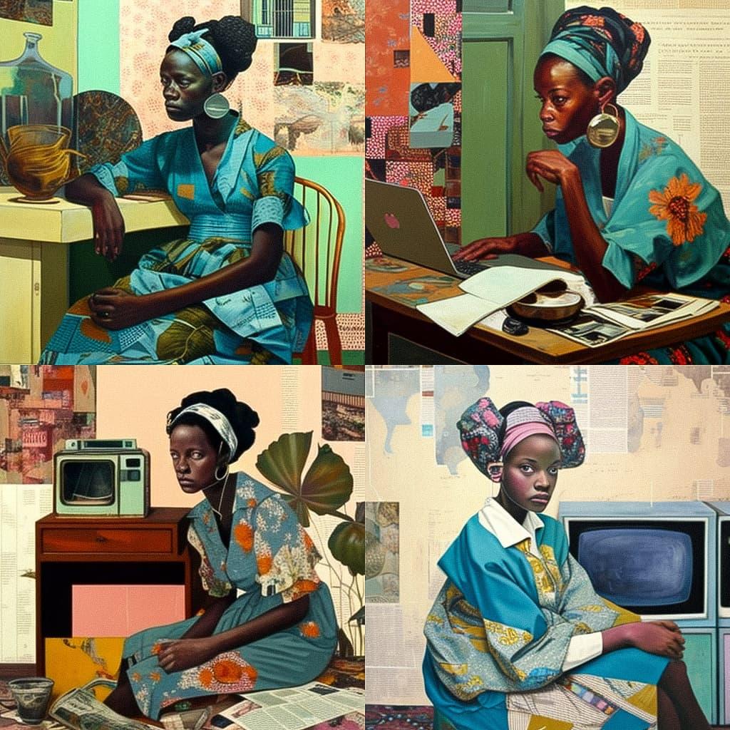 Njideka Akunyili Crosby style, Midjourney V4, render 1 of 4