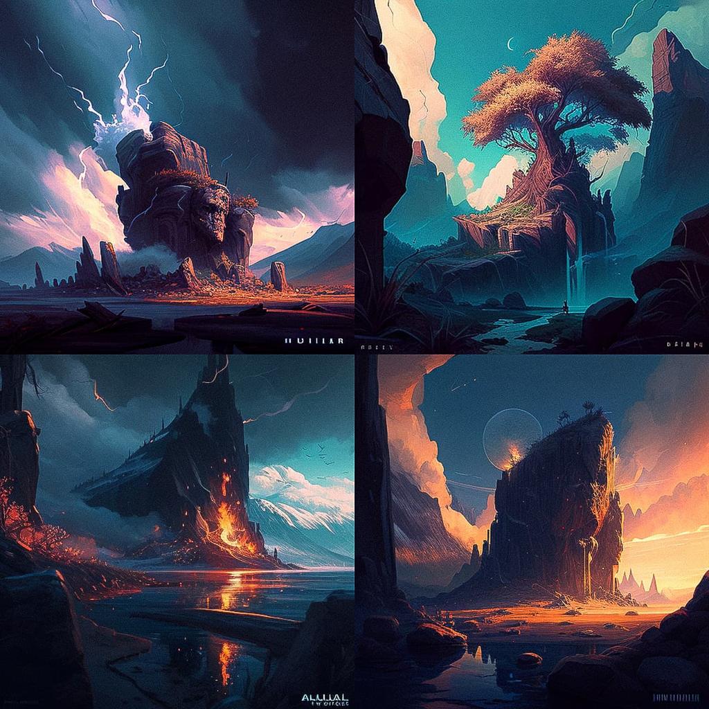 Noah Bradley style, Midjourney V4, render 1 of 4