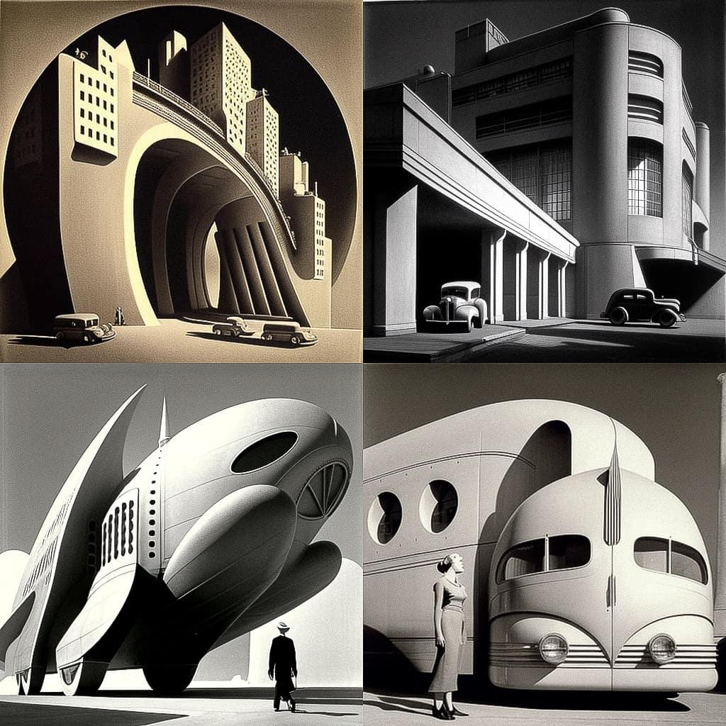 Norman Bel Geddes style, Midjourney V4, render 1 of 4