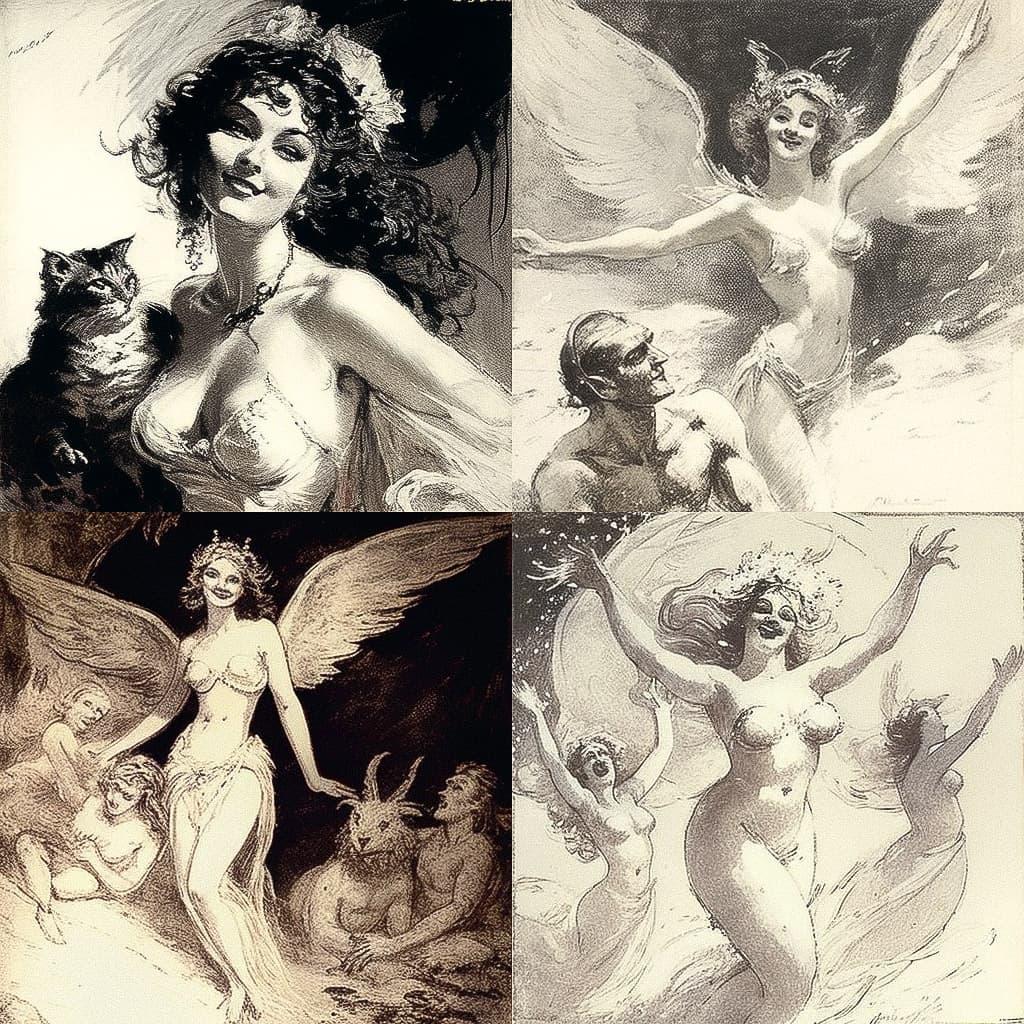 Norman Lindsay style, Midjourney V4, render 1 of 4