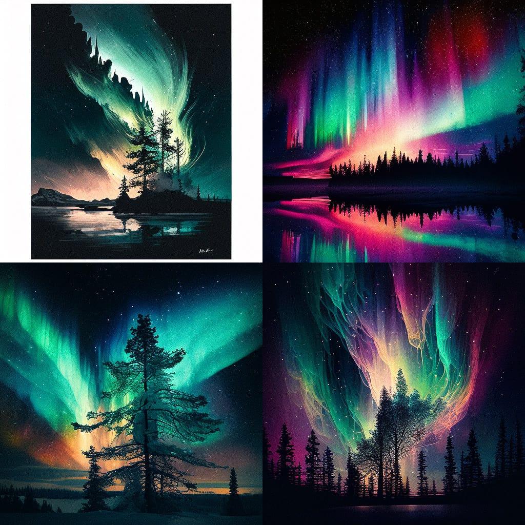 Northern lights style, Midjourney V4, render 1 of 4
