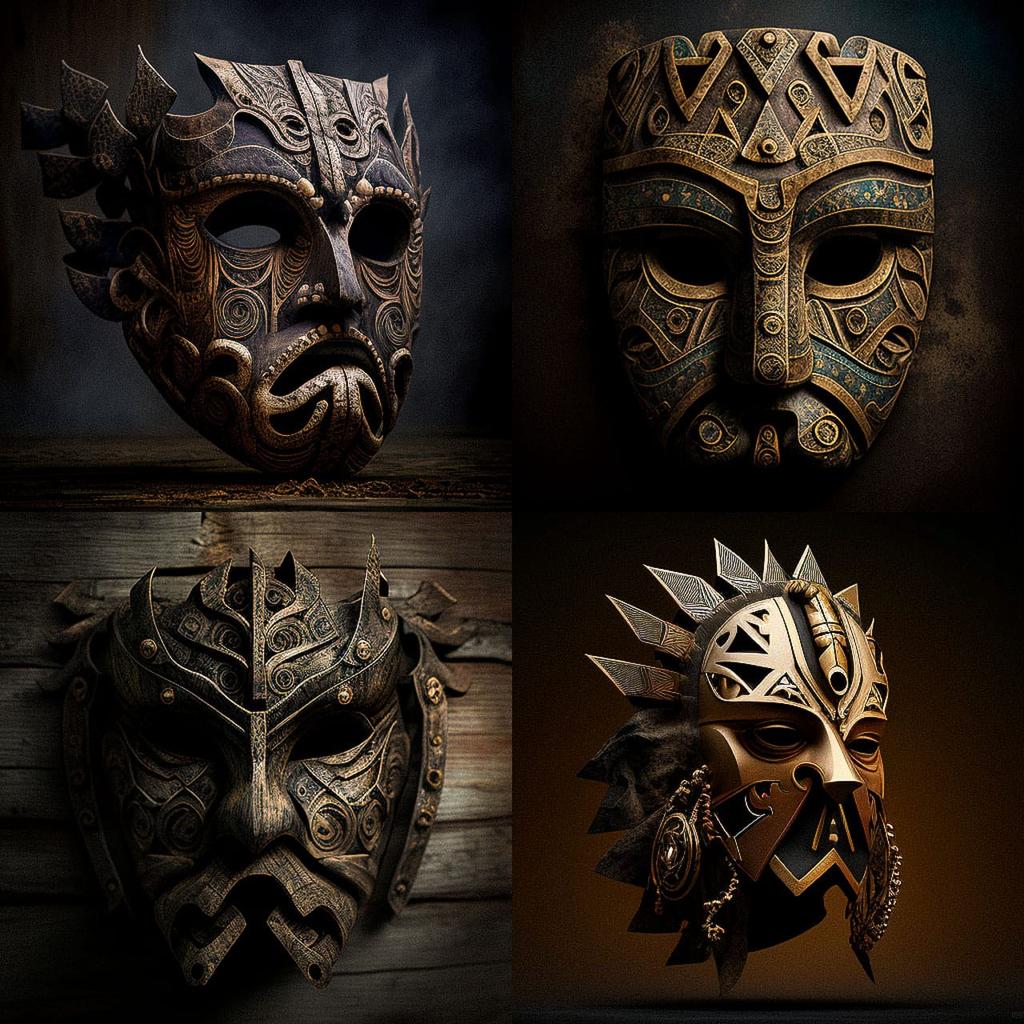 Nuragic mask style, Midjourney V4, render 1 of 4