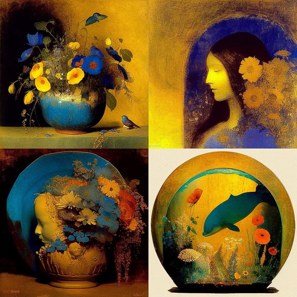 Odilon Redon style, Midjourney V4, render 1 of 4