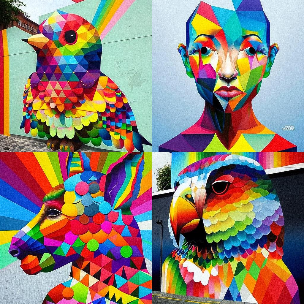 Okuda San Miguel style, Midjourney V4, render 1 of 4