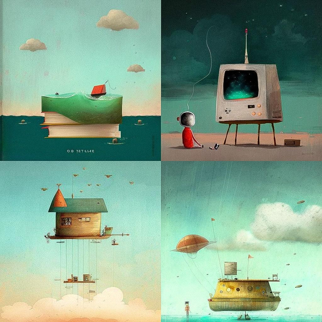Oliver Jeffers style, Midjourney V4, render 1 of 4