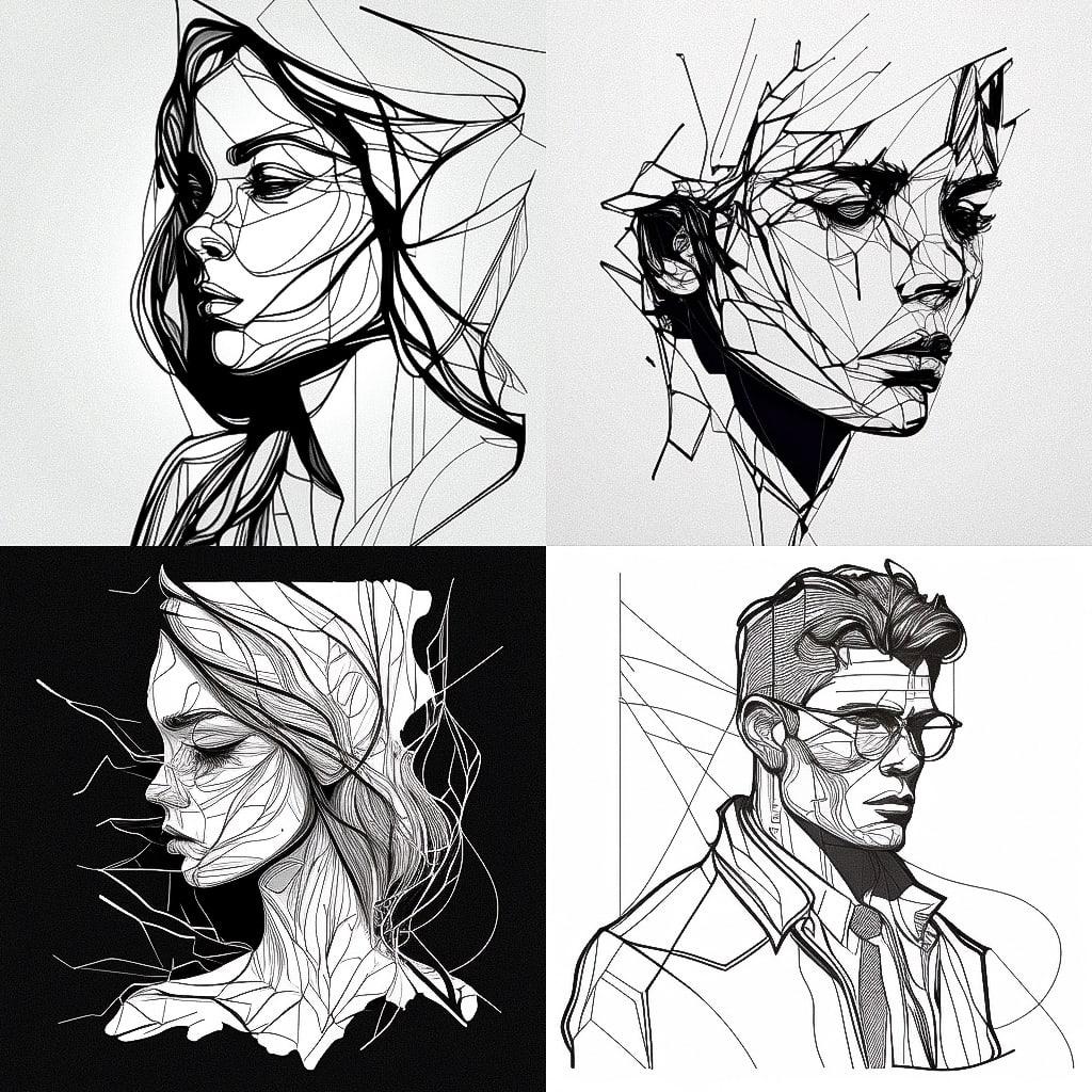 One line art style, Midjourney V4, render 1 of 4