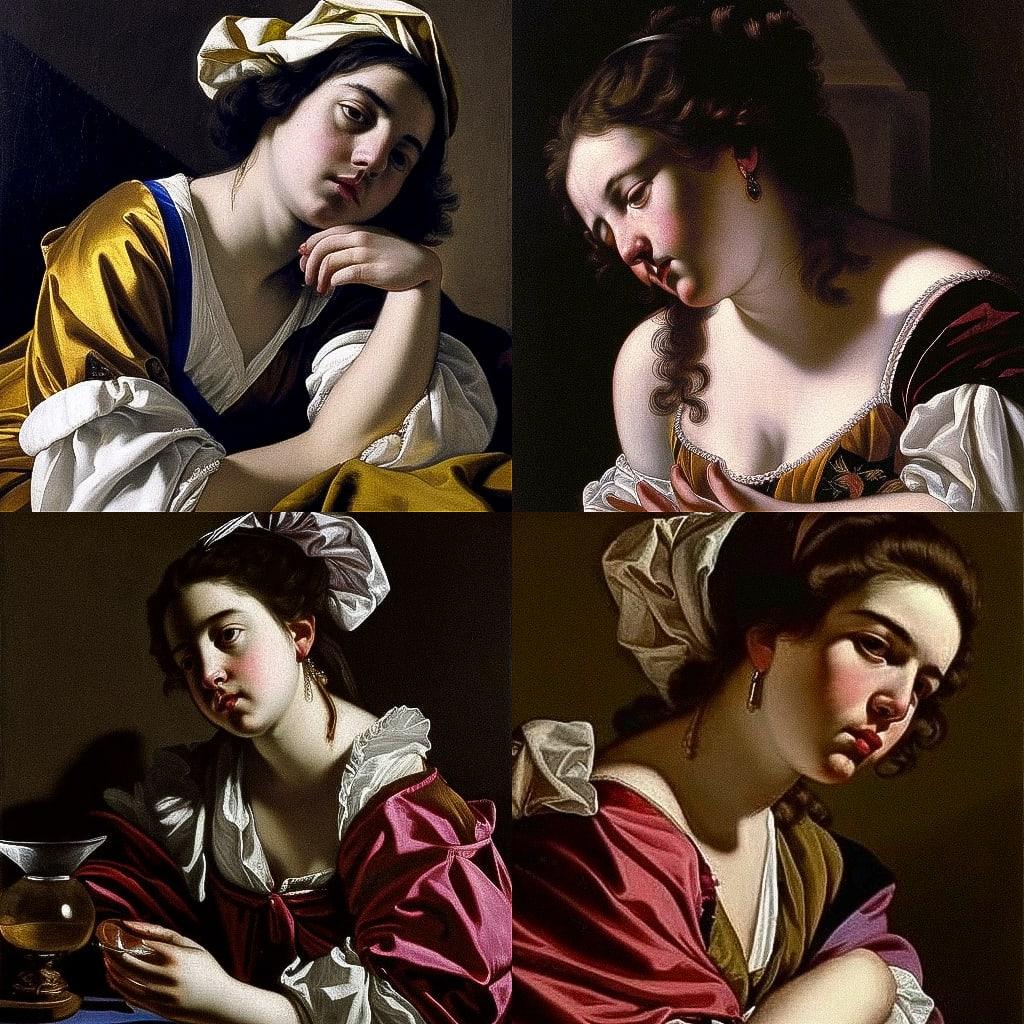 Orazio Gentileschi style, Midjourney V4, render 1 of 4