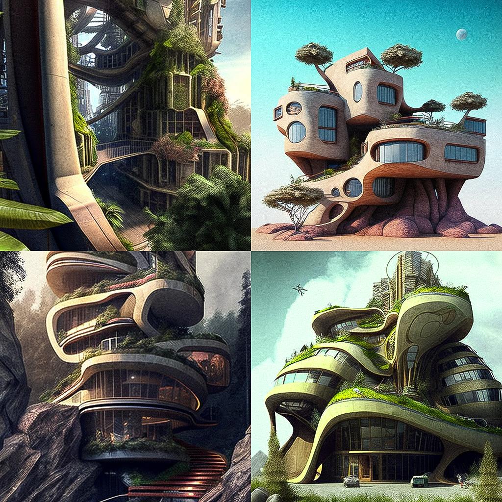 Organic architecture style, Midjourney V4, render 1 of 4