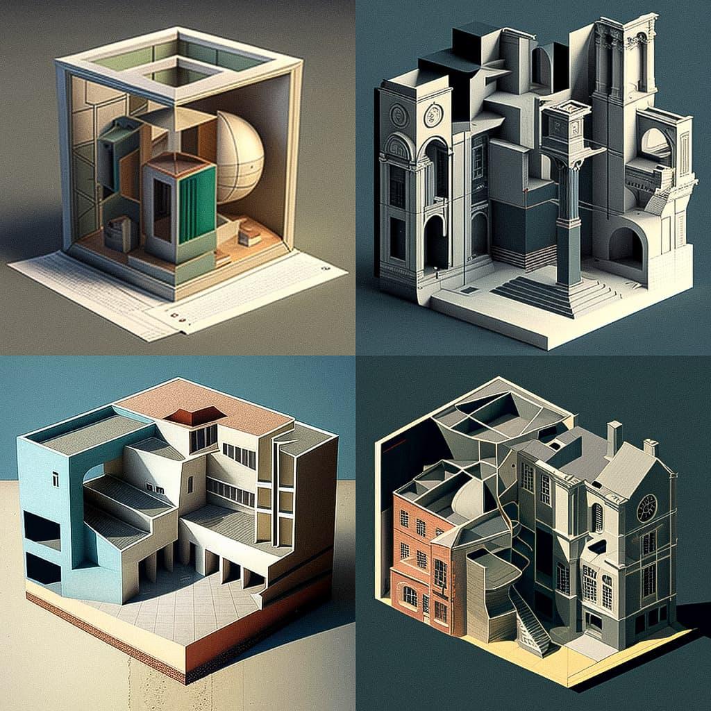 Orthographic view style, Midjourney V4, render 1 of 4