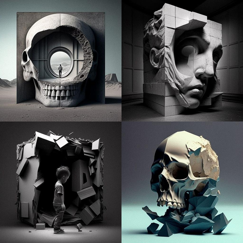 Oscar Tuazon style, Midjourney V4, render 1 of 4