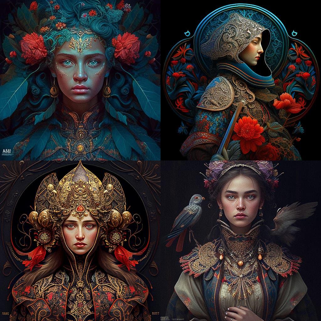 Palekh style, Midjourney V4, render 1 of 4