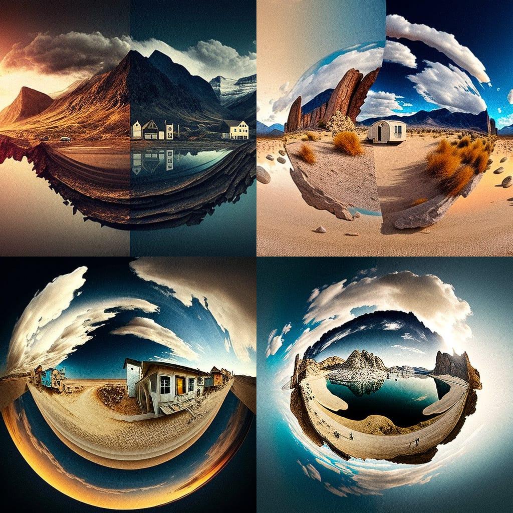 Panoramic composition style, Midjourney V4, render 1 of 4
