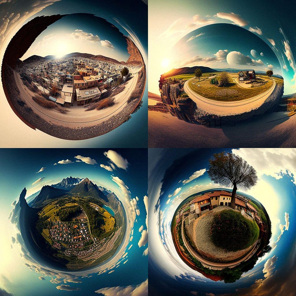 Panoramic view style, Midjourney V4, render 1 of 4
