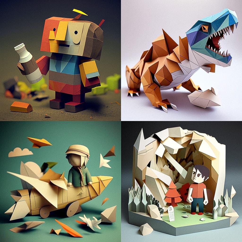 Papercraft style, Midjourney V4, render 1 of 4