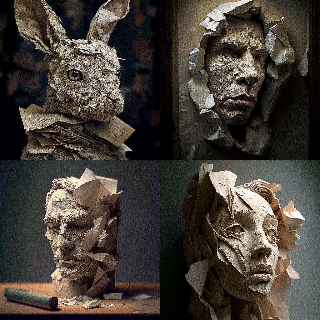 Papier-mache style, Midjourney V4, render 1 of 4