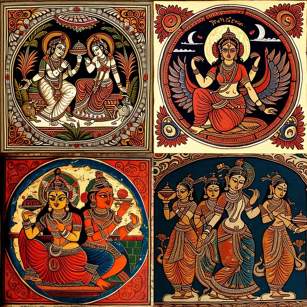 Patachitra painting style, Midjourney V4, render 1 of 4