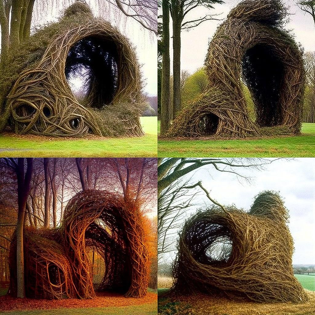 Patrick Dougherty style, Midjourney V4, render 1 of 4