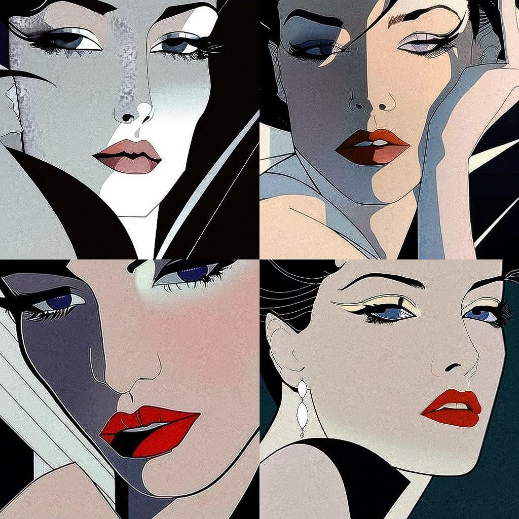 Patrick Nagel style, Midjourney V4, render 1 of 4