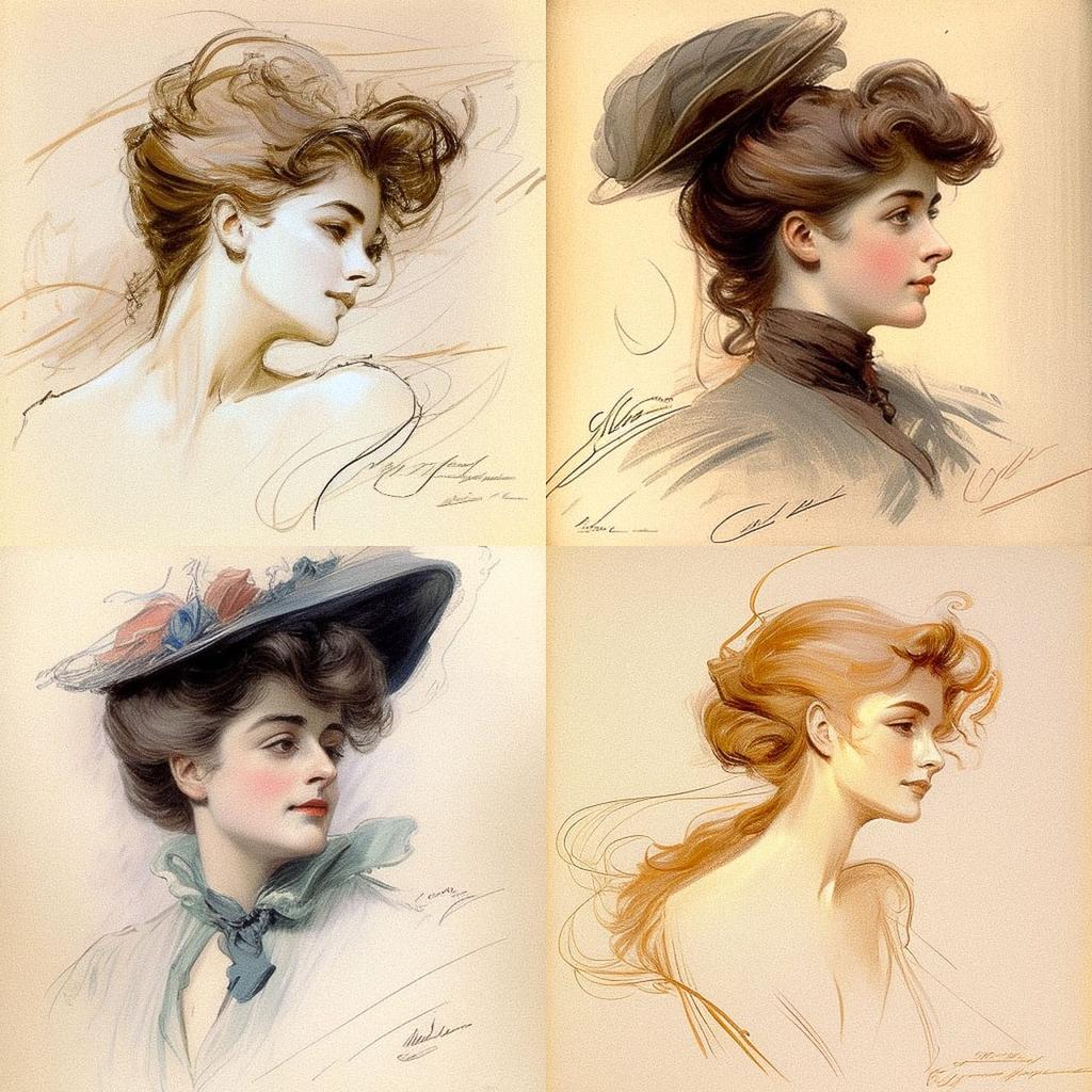 Paul-Cesar Helleu style, Midjourney V4, render 1 of 4