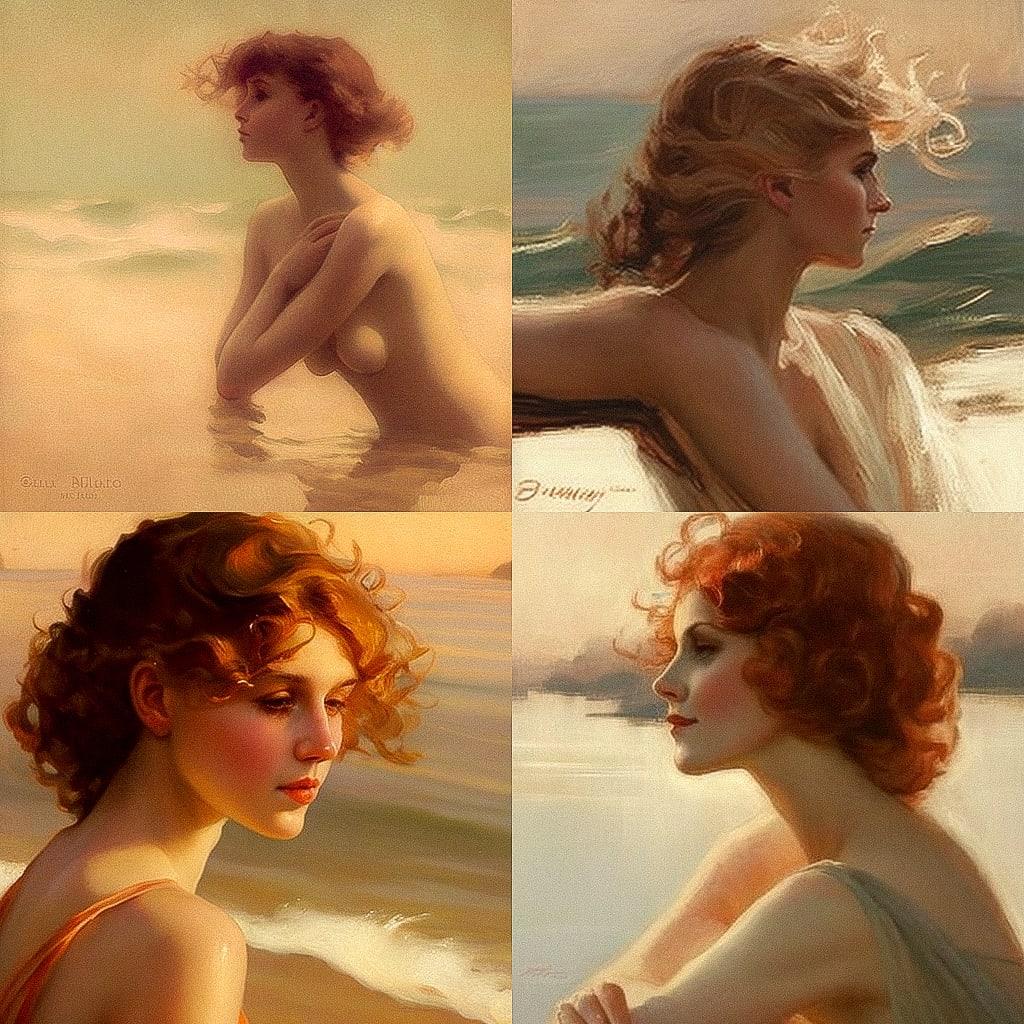 Paul Chabas style, Midjourney V4, render 1 of 4