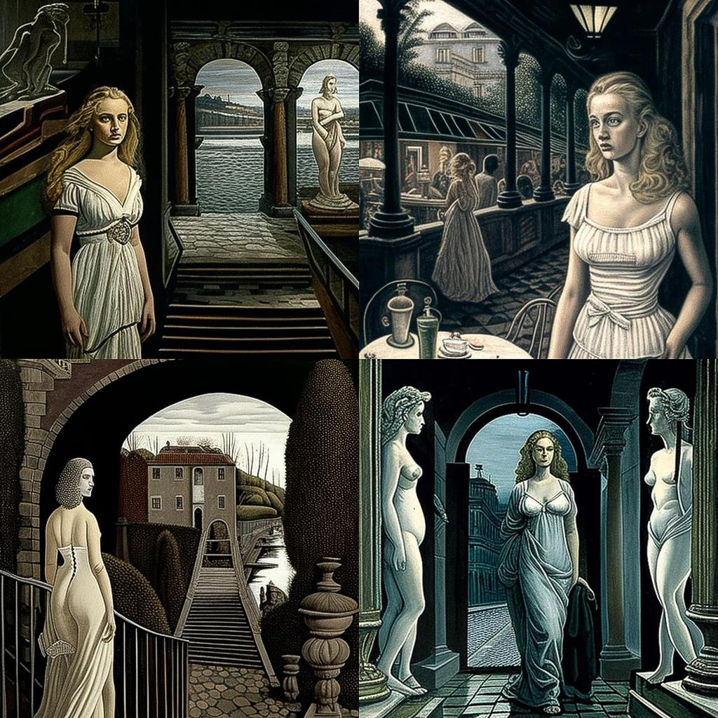 Paul Delvaux style, Midjourney V4, render 1 of 4