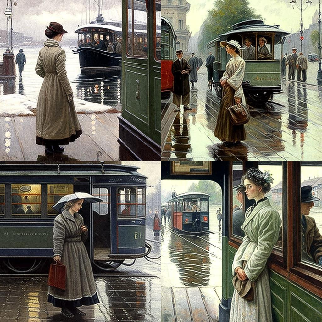 Paul Gustav Fischer style, Midjourney V4, render 1 of 4