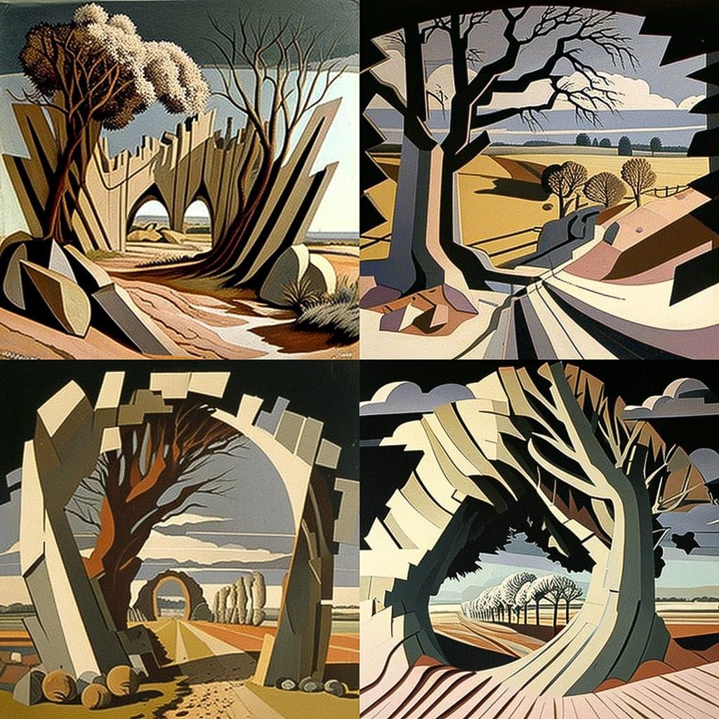 Paul Nash style, Midjourney V4, render 1 of 4