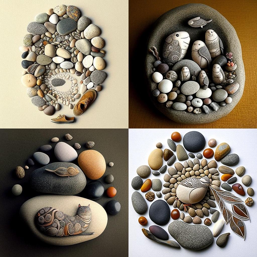 Pebble art style, Midjourney V4, render 1 of 4