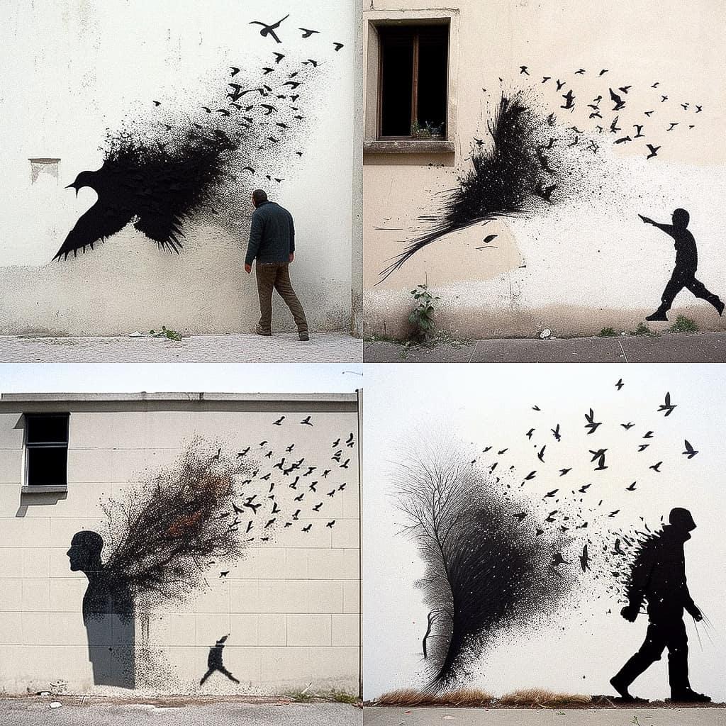 Pejac style, Midjourney V4, render 1 of 4