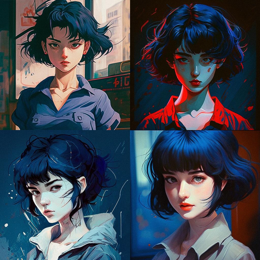 Perfect Blue style, Midjourney V4, render 1 of 4