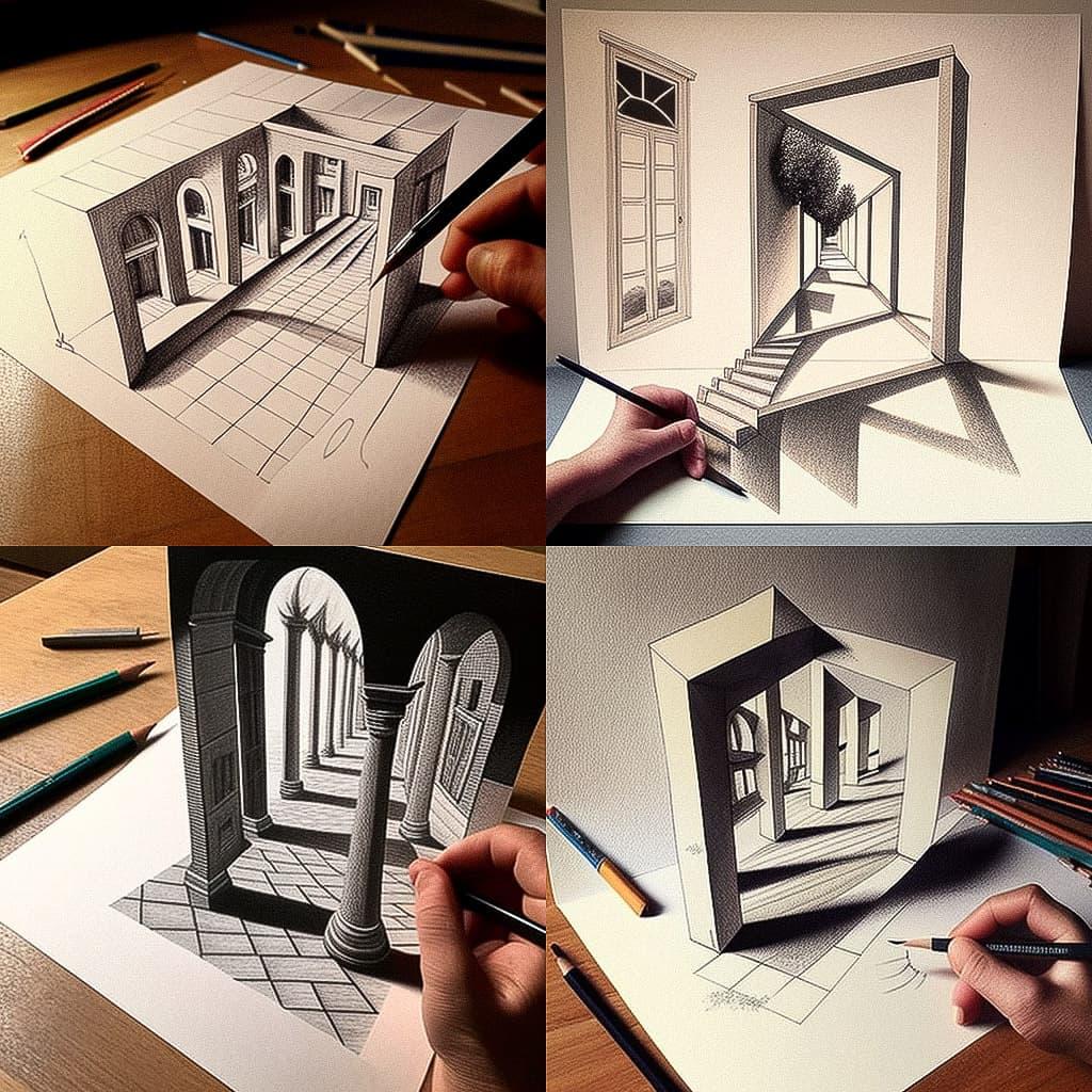 Perspective drawing style, Midjourney V4, render 1 of 4