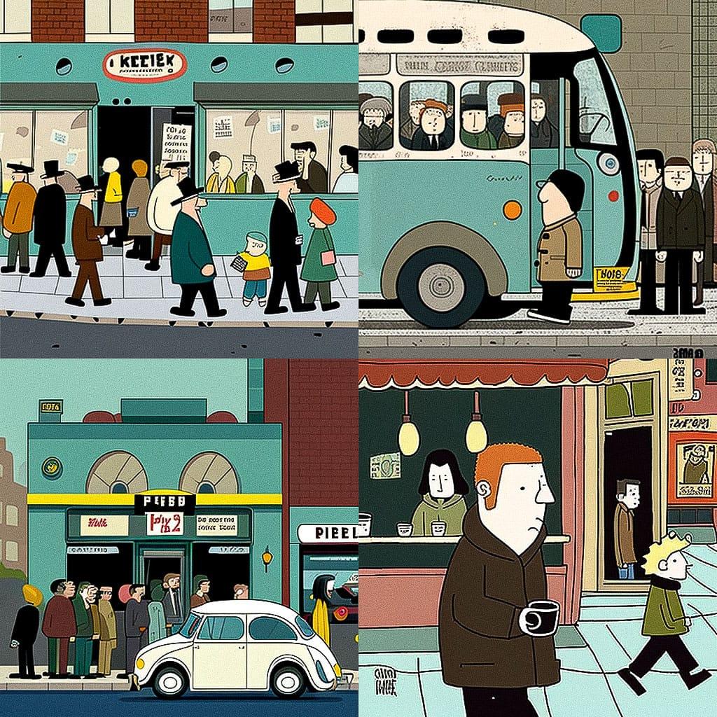 Pete McKee style, Midjourney V4, render 1 of 4