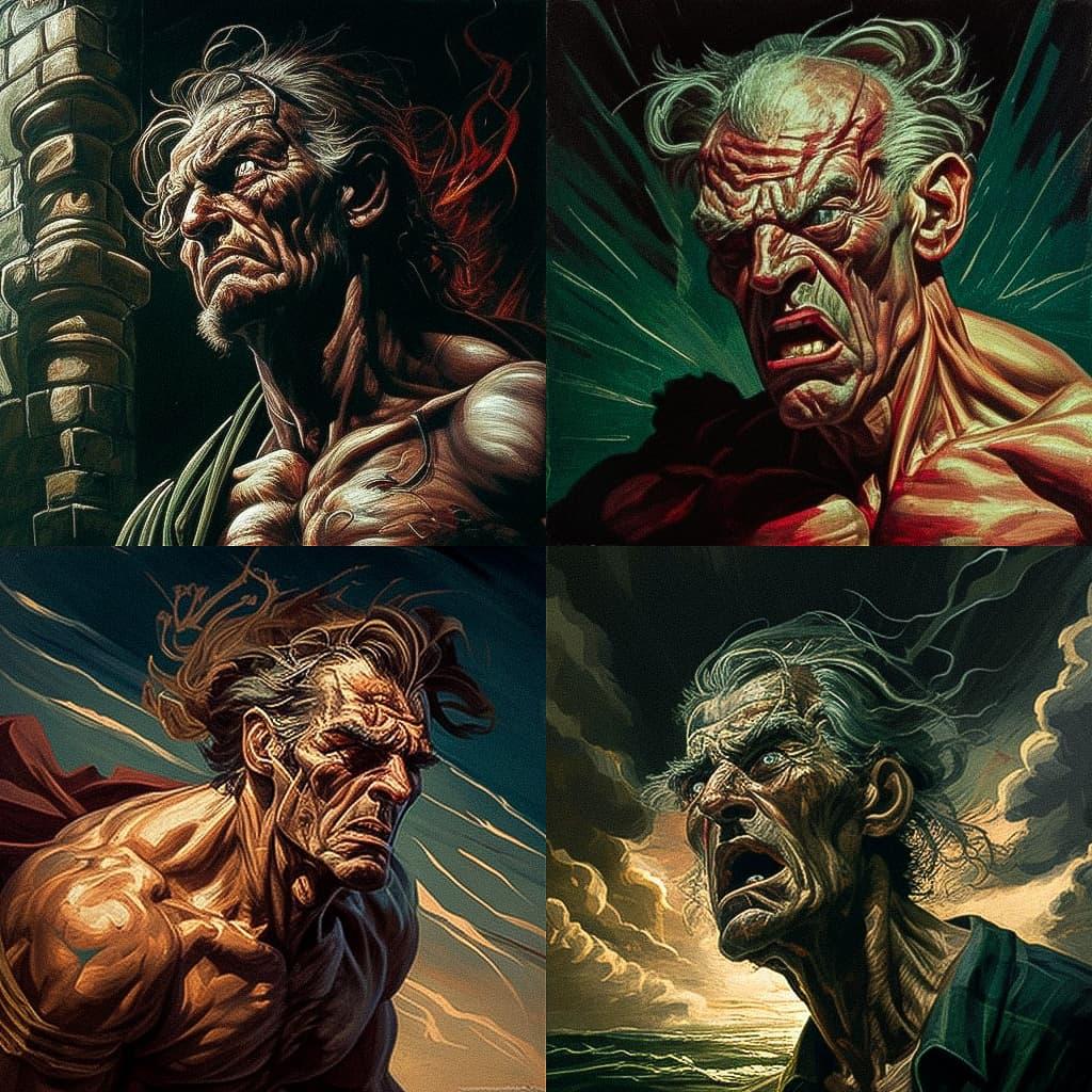 Peter Howson style, Midjourney V4, render 1 of 4