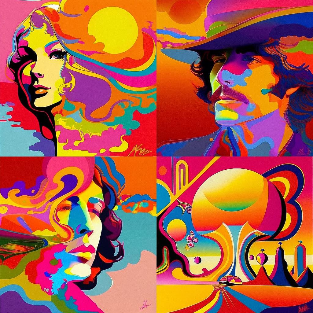Peter Max style, Midjourney V4, render 1 of 4