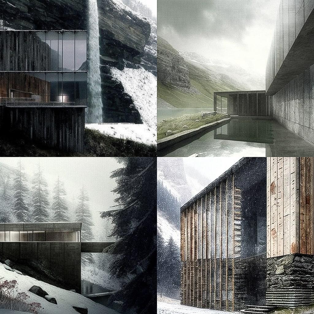 Peter Zumthor style, Midjourney V4, render 1 of 4
