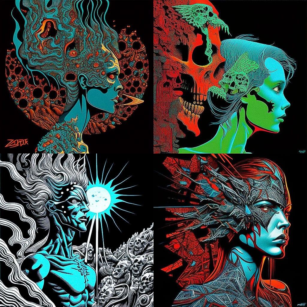 Philippe Caza style, Midjourney V4, render 1 of 4