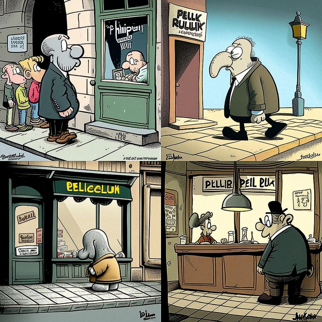 Philippe Geluck style, Midjourney V4, render 1 of 4