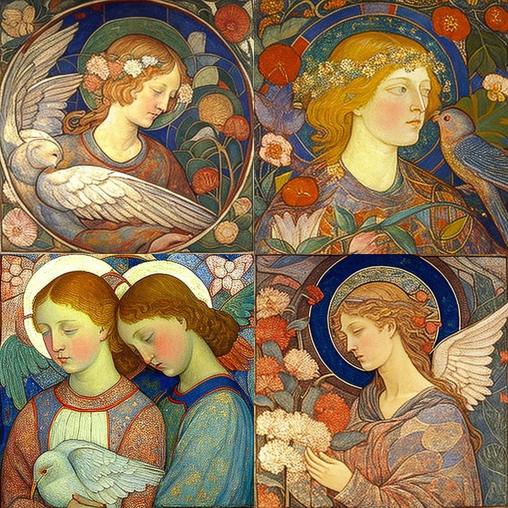 Phoebe Anna Traquair style, Midjourney V4, render 1 of 4