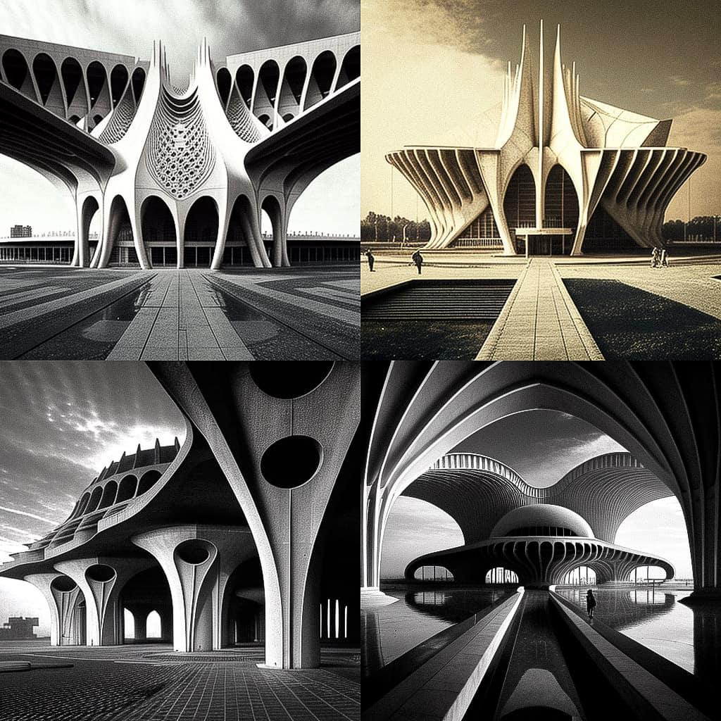 Pier Luigi Nervi style, Midjourney V4, render 1 of 4