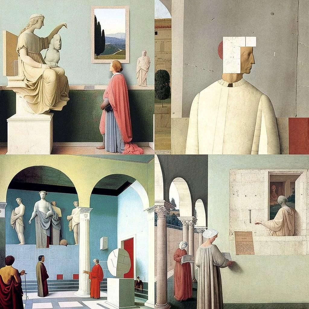Piero della Francesca style, Midjourney V4, render 1 of 4