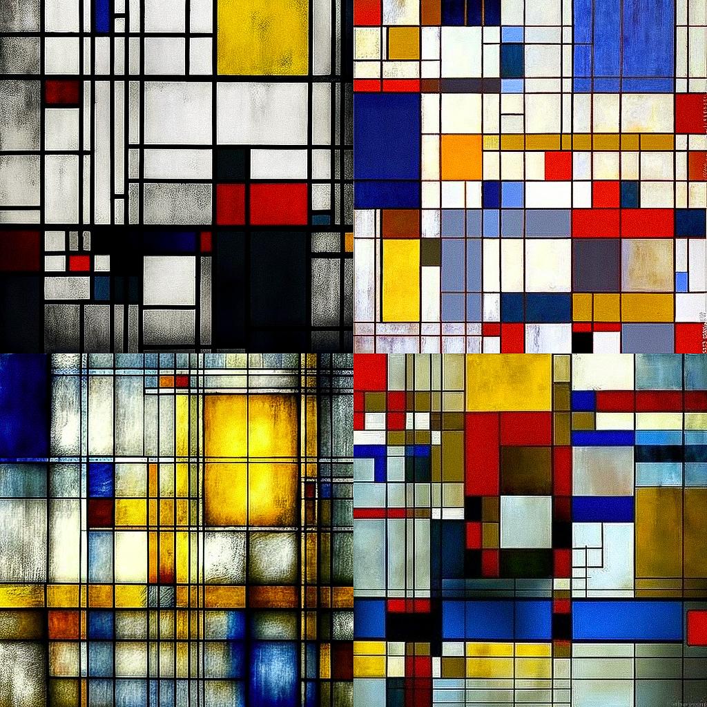 Piet Mondrian style, Midjourney V4, render 1 of 4