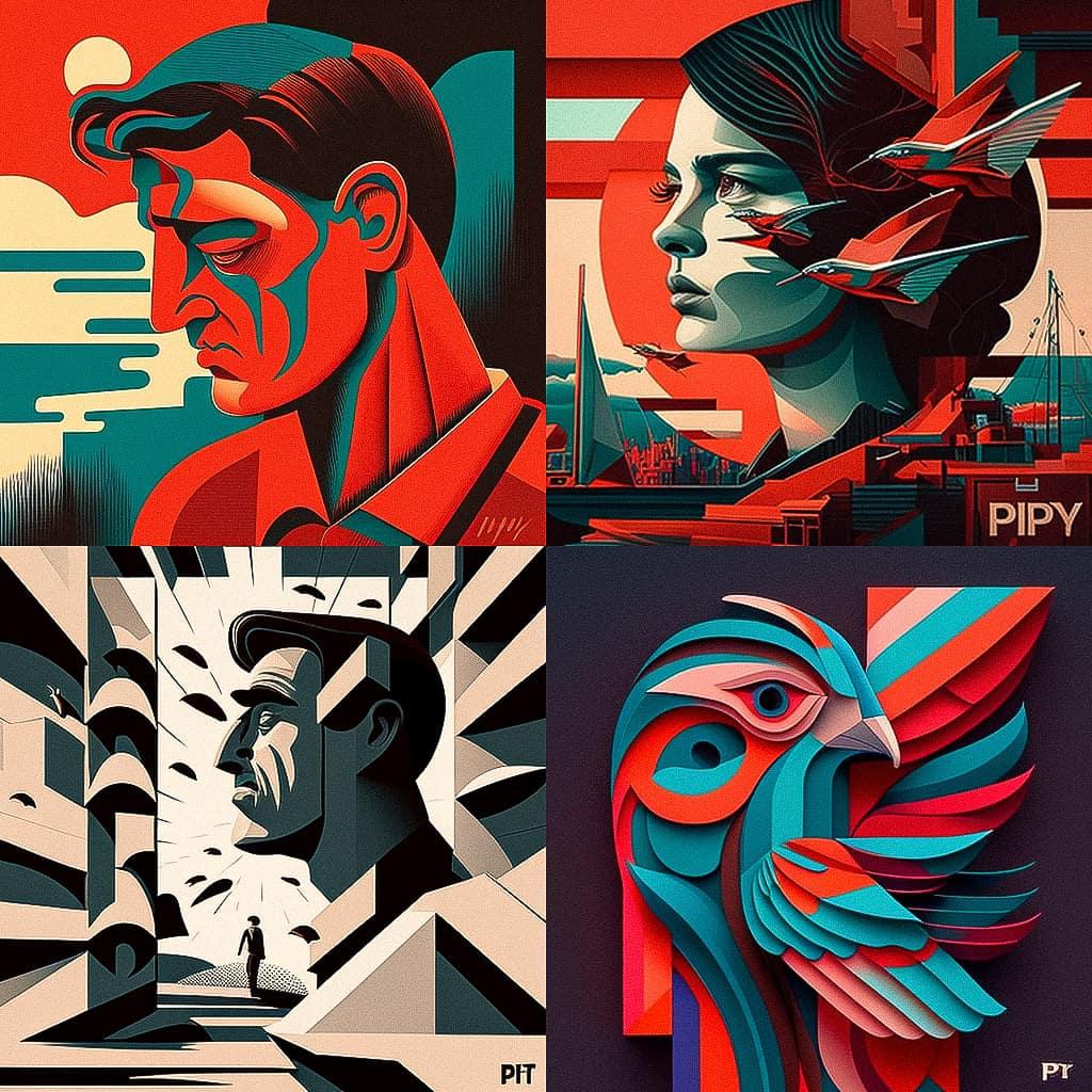 Piet Parra style, Midjourney V4, render 1 of 4