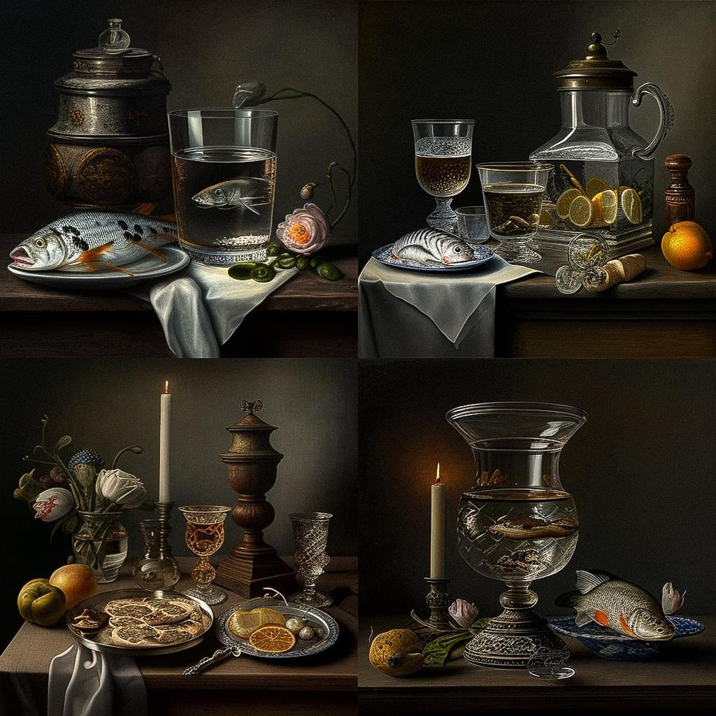 Pieter Claesz style, Midjourney V4, render 1 of 4