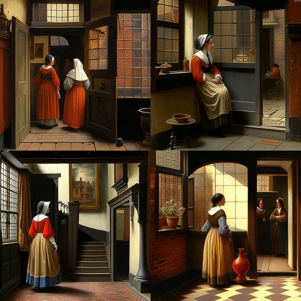Pieter de Hooch style, Midjourney V4, render 1 of 4